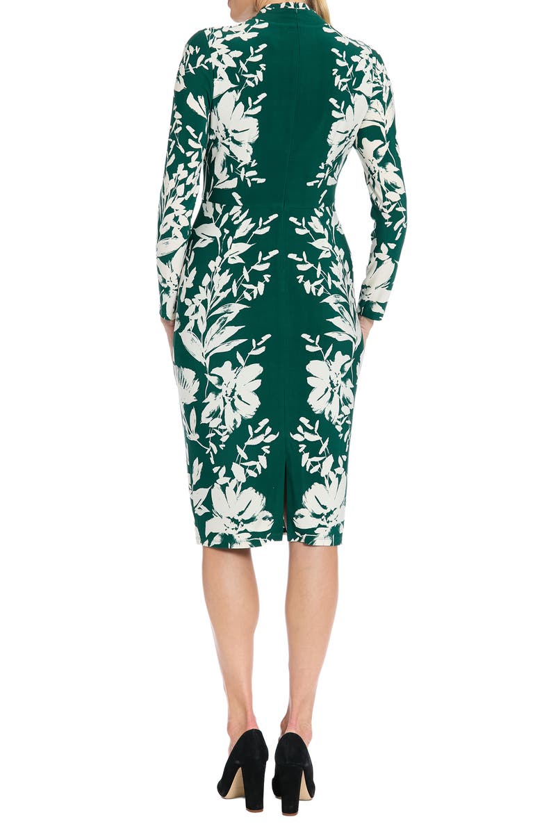 London Times Floral Crisscross Neck Long Sleeve Midi Dress, Alternate, color, Teal/ Cream