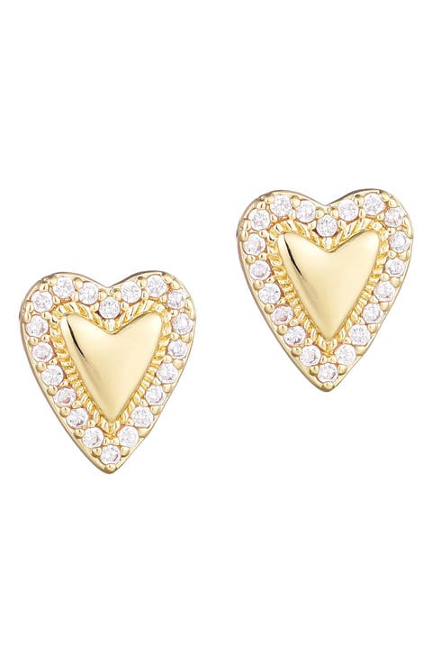 CZ Halo Heart Stud Earrings