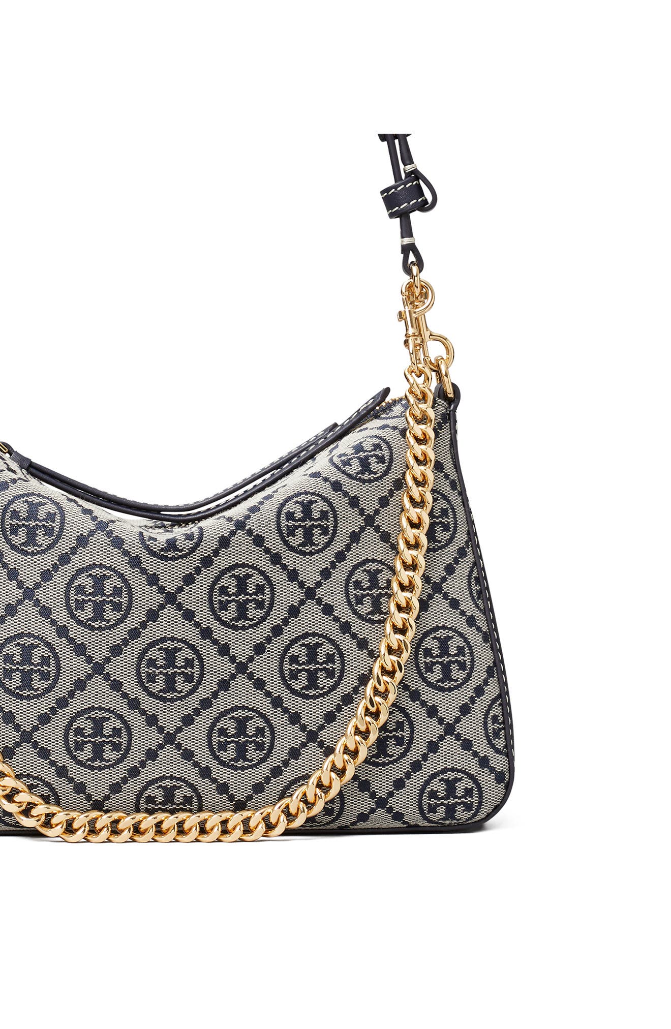 Tory Burch Small Perry T Monogram Jacquard Shoulder Bag, Alternate, color, Tory Navy