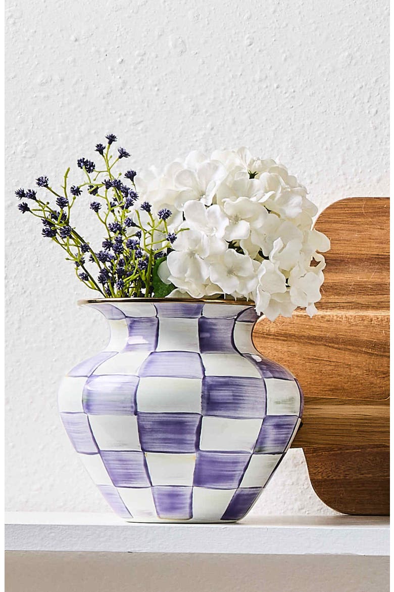 Violet Check Large Enameled Steel Vase, Alternate, color, VIOLET