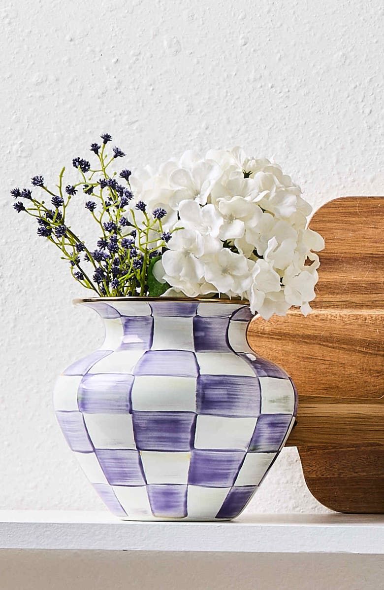 MACKENZIE CHILDS Violet Check Large Enameled Steel Vase, Alternate, color, Violet