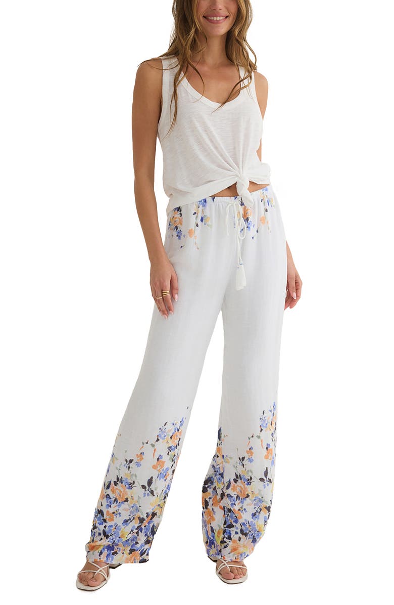 Bella Dahl Floral Border Print Drawstring Wide Leg Pants, Alternate, color,