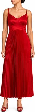 Nicole Miller Pleated Satin Midi Dress