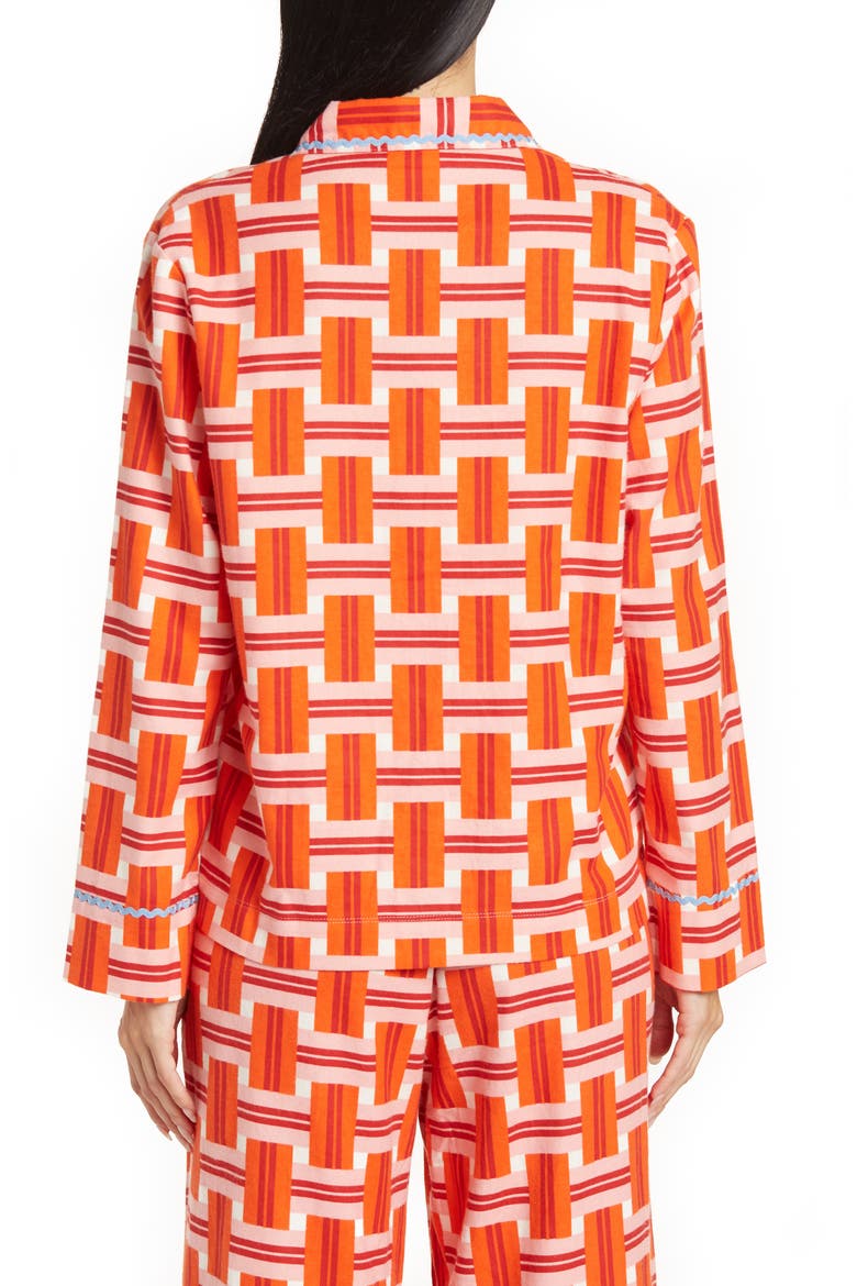 Basketweave Plaid Print Cotton Pajama Top, Alternate, color, RED