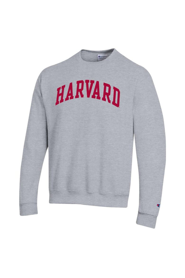 Men's Champion  Heather Gray Harvard Crimson Basic Arch Fleece Pullover Sweatshirt, Alternate, color, Heather Gray