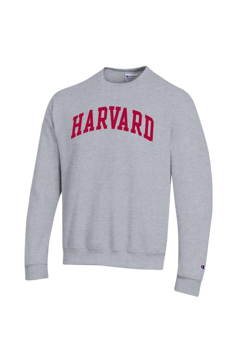 Champion Men's Champion Heather Gray Harvard Crimson Basic Arch Fleece Pullover Sweatshirt, Alternate, color, Heather Gray