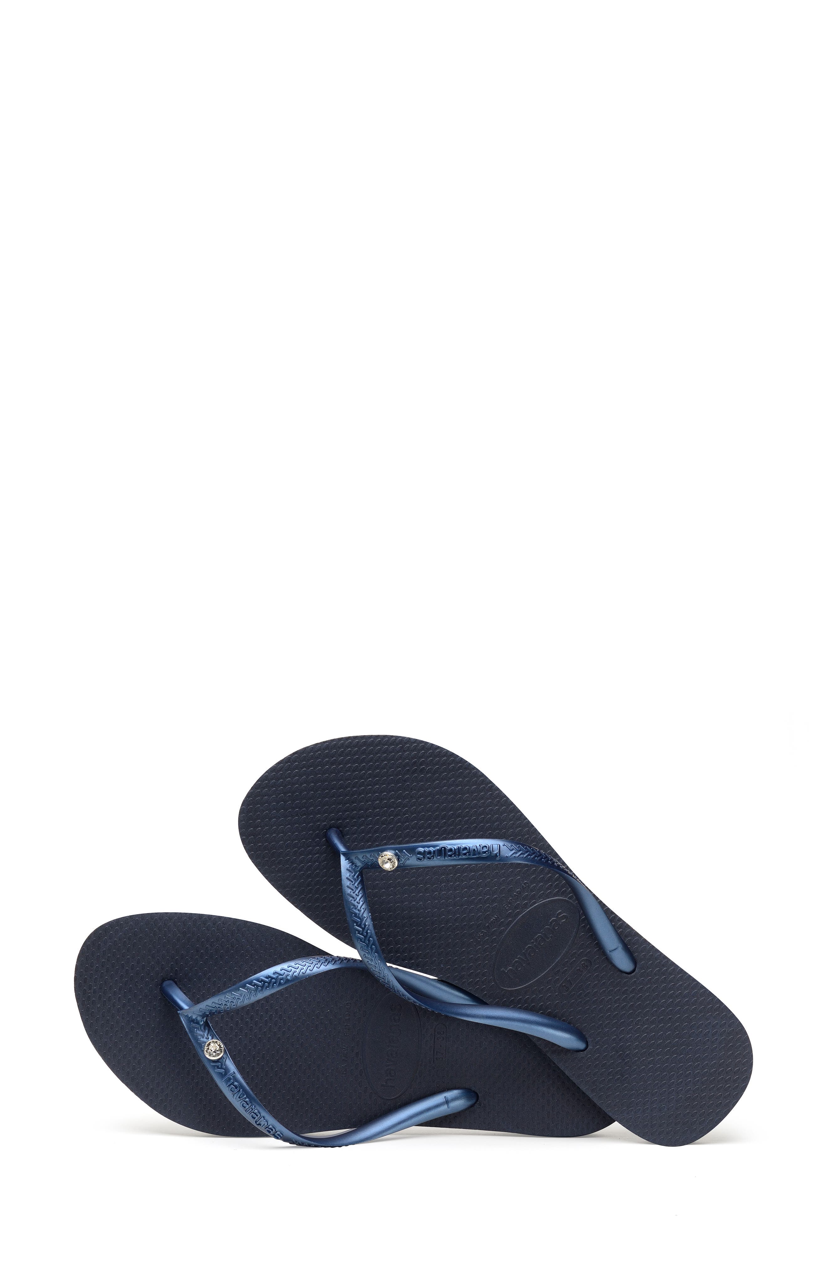 'Slim Crystal Glamour' Flip Flop, Alternate, color, NAVY BLUE