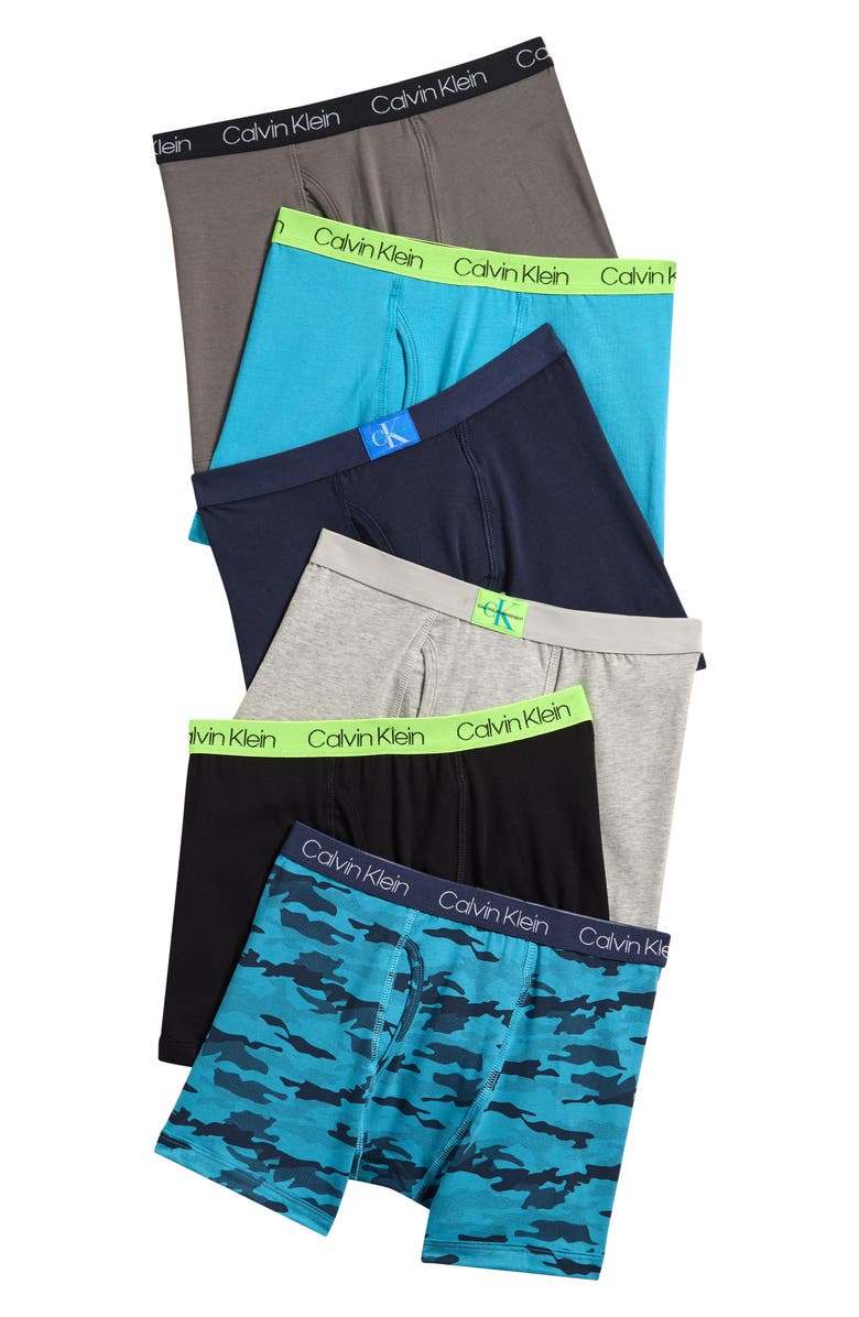 Calvin Klein Kids' 6-Pack Assorted Stretch Cotton Boxer Briefs, Main, color, Blue Camo