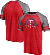 FANATICS Men's Fanatics Branded Heather Red Minnesota Twins Utility Two-Stripe Raglan Tri-Blend T-Shirt