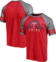 FANATICS Men's Fanatics Branded Heather Red Minnesota Twins Utility Two-Stripe Raglan Tri-Blend T-Shirt