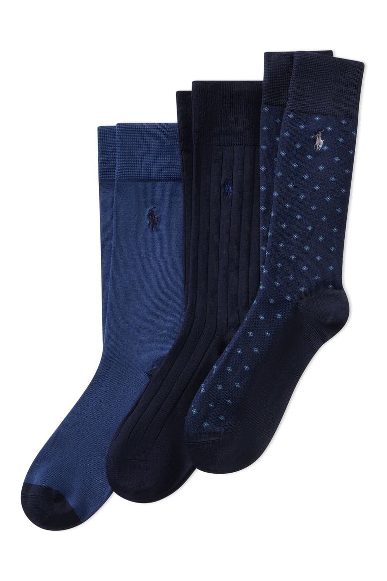 Assorted 3-Pack Supersoft Dress Socks, Alternate, color, NAVY