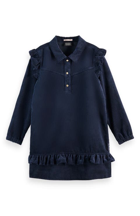 Kids' Long Sleeve Ruffled Corduroy Dress (Big Kid)