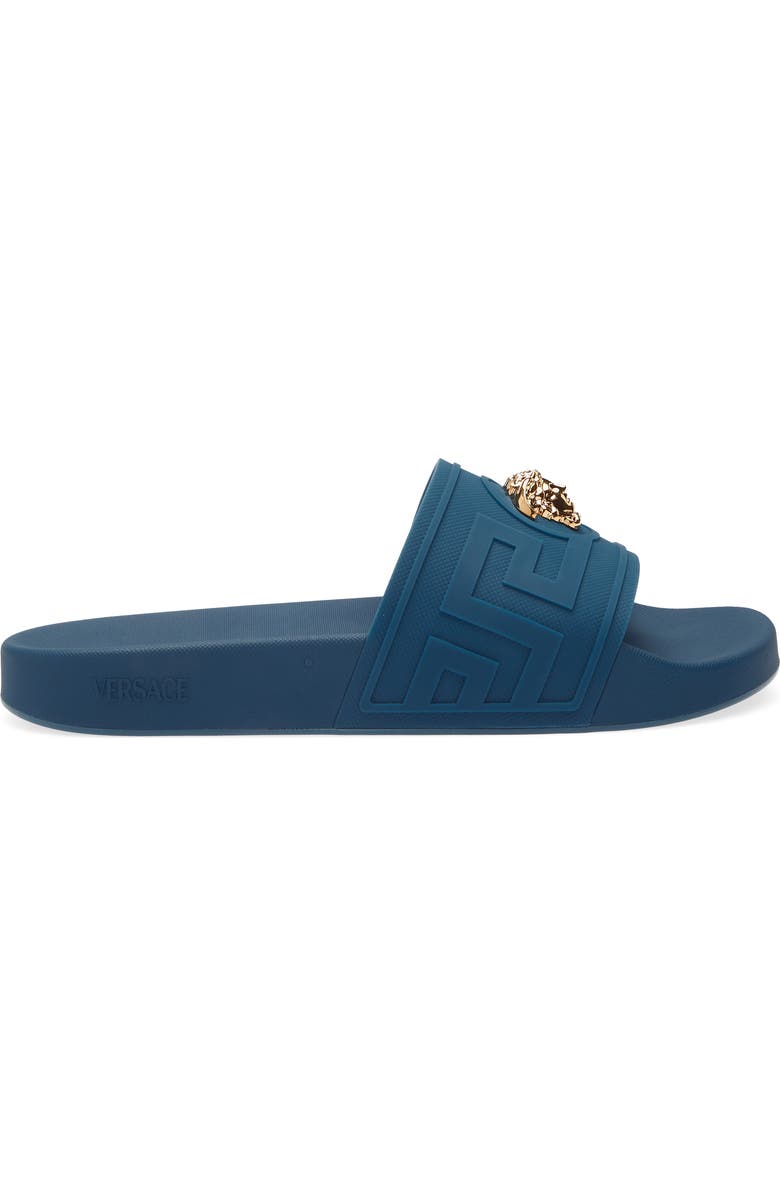 Versace La Medusa Slide Sandal, Alternate, color, Petrol Blue Gold