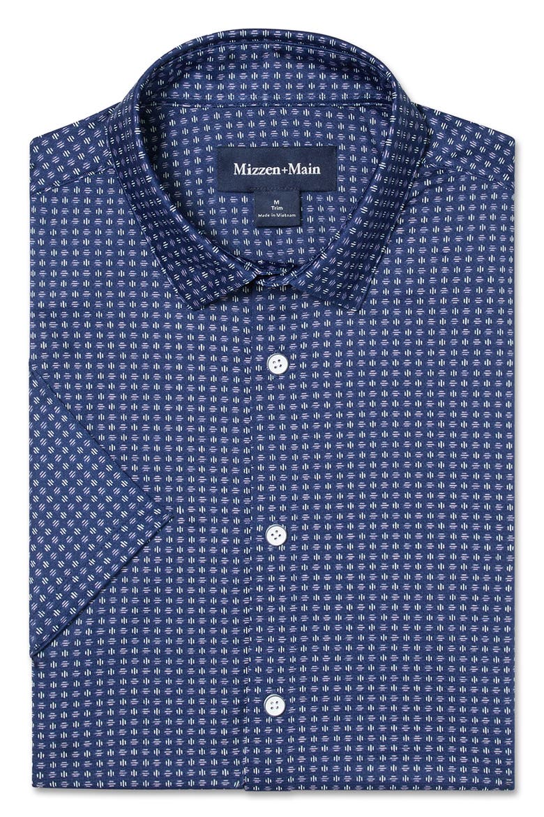 Halyard Trim Fit Geo Pattern Short Sleeve Button-Up Shirt, Alternate, color, MIDNIGHT NAVY CIRCLE DASH