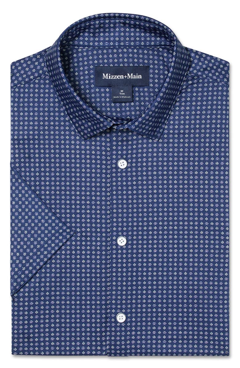 Mizzen+Main Halyard Trim Fit Geo Pattern Short Sleeve Button-Up Shirt, Alternate, color, Midnight Navy Circle Dash