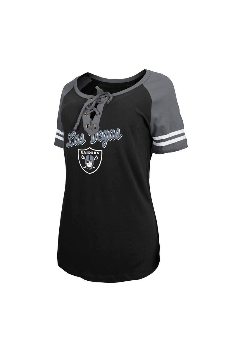 New Era Women's New Era Black/Silver Las Vegas Raiders Lightweight Lace-Up Raglan T-Shirt, Alternate, color,