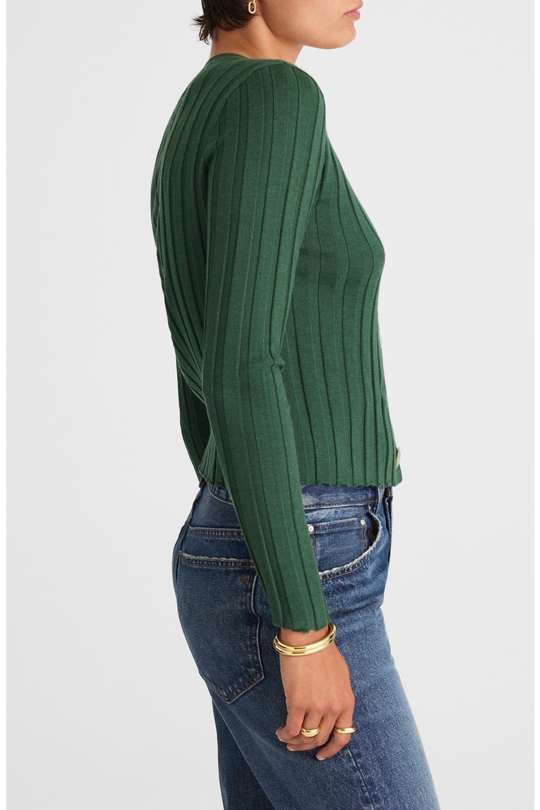 Rib V-Neck Merino Wool & Silk Cardigan, Alternate, color, BOTANICAL GREEN