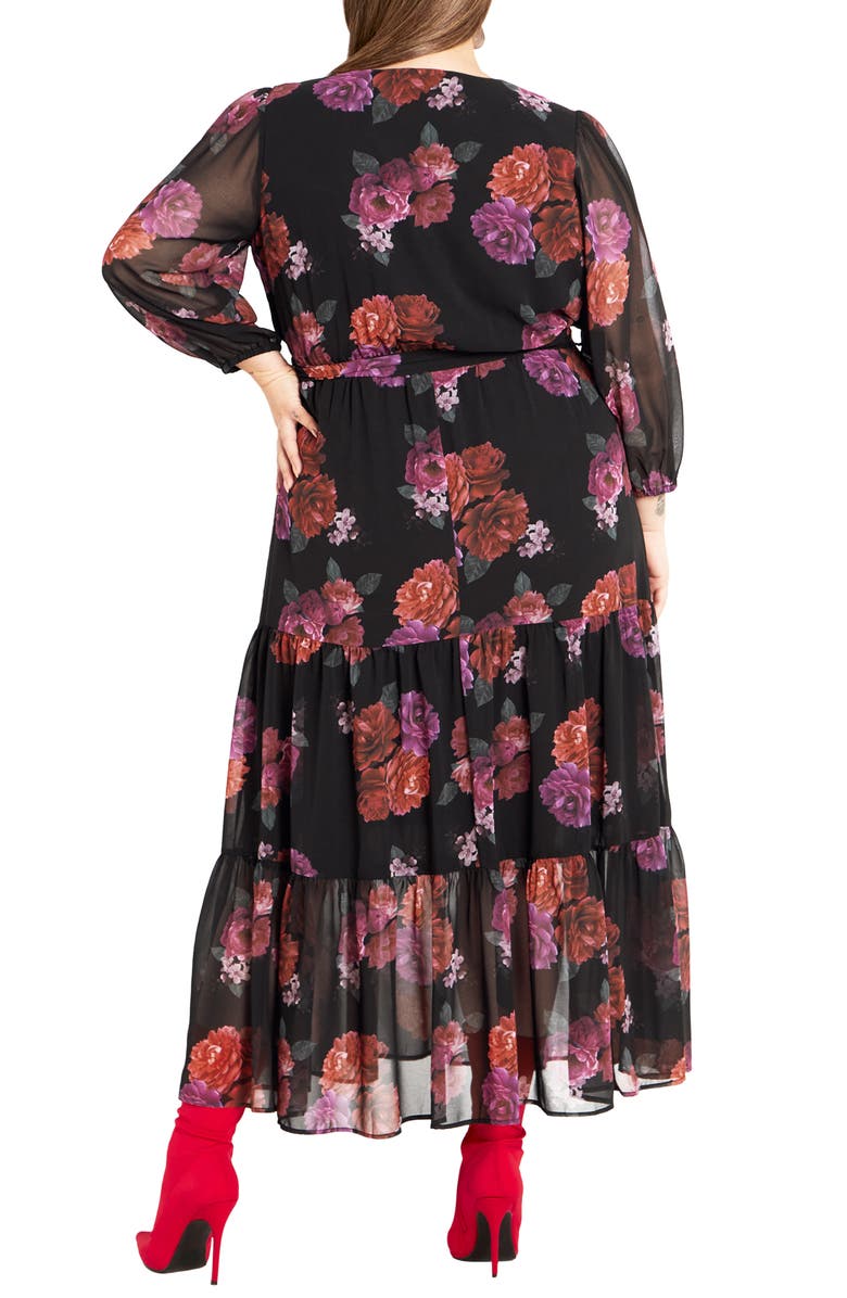 City Chic Monique Print Long Sleeve Faux Wrap Maxi Dress, Alternate, color, 