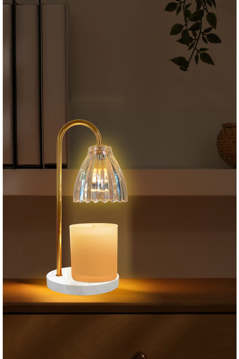 Marble Base & Amber Glass Shade Candle Warmer, Alternate, color, AMBER