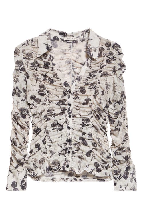 Alice And Olivia Alice + Olivia Portia Floral Center Ruched Button-up Shirt In Yellow