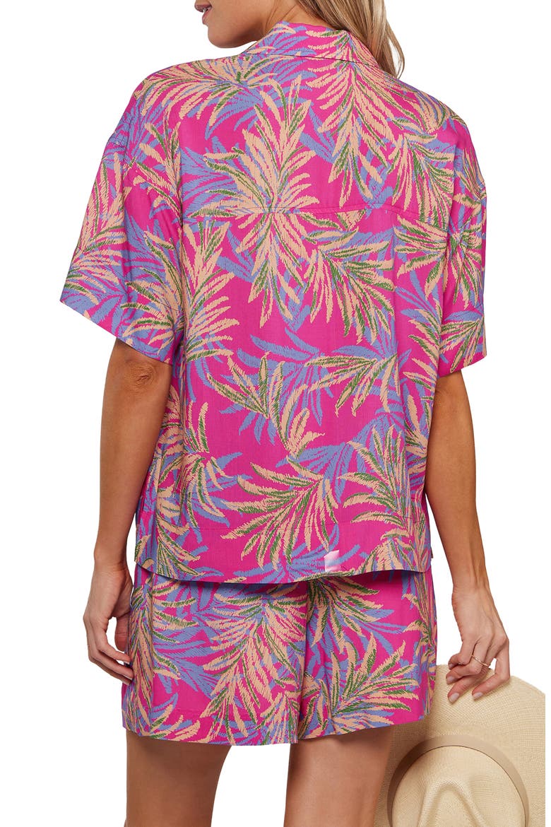 Benson Short Sleeve Button Front Top, Alternate, color, FUCHSIA