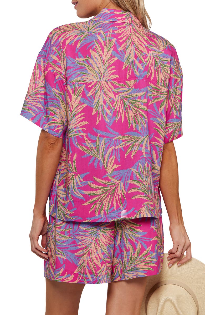 matty m. Benson Short Sleeve Button Front Top, Alternate, color, Fuchsia