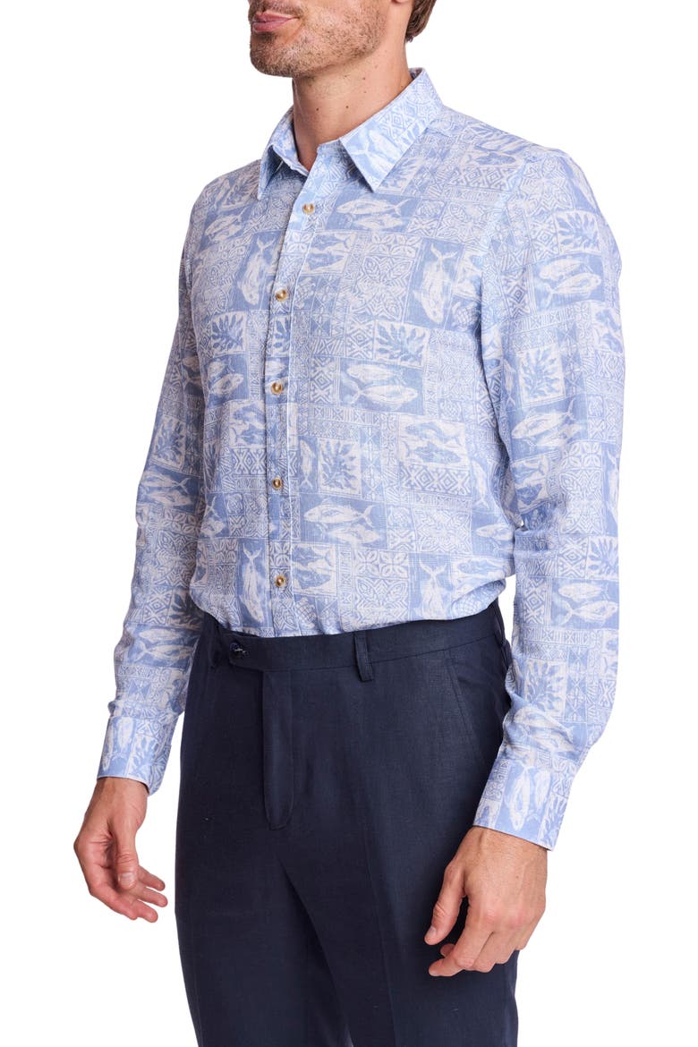 Parker Trim Fit Linen Blend Button-Up Shirt, Alternate, color, BLUE SALMON