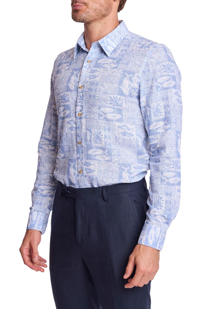 PAISLEY & GRAY Parker Trim Fit Linen Blend Button-Up Shirt, Alternate, color, Blue Salmon