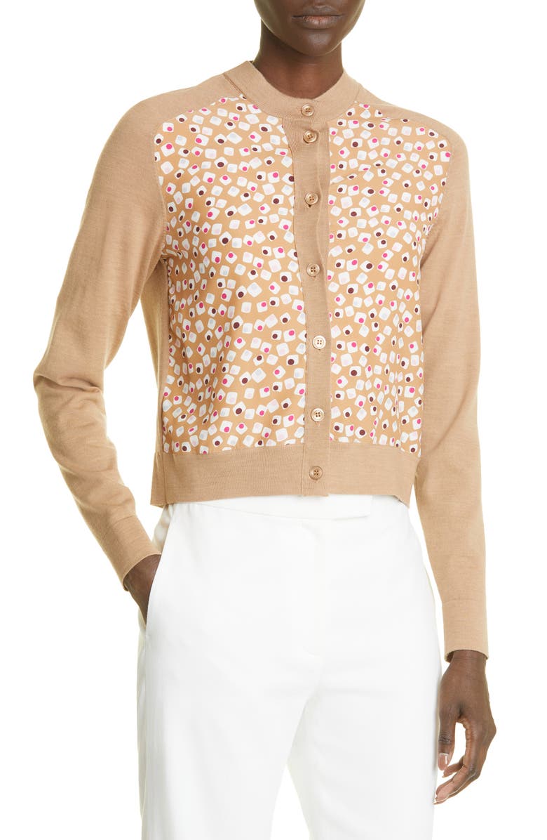 St. John Collection Geometric Print Mixed Media Cardigan, Alternate, color,