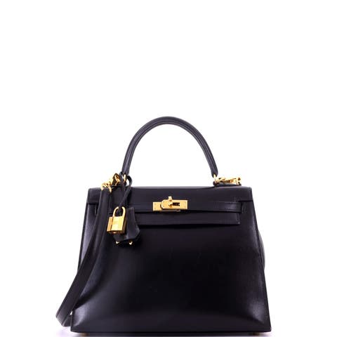Kelly Handbag Black Tadelakt with Gold Hardware 25
