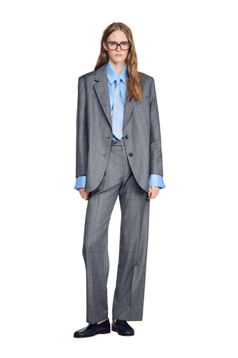Checked wool jacket, Alternate, color, Dark grey