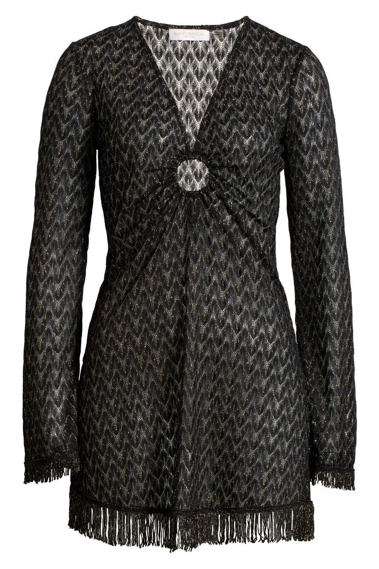 Cassie Zigzag Long Sleeve Knit Cover-Up Dress, Alternate, color, BLACK/ GOLD ZIG ZAG