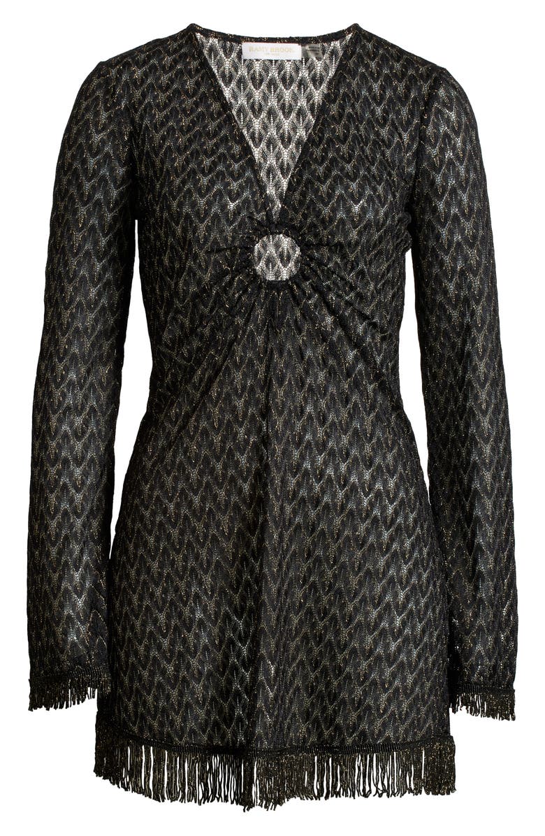 Ramy Brook Cassie Zigzag Long Sleeve Knit Cover-Up Dress, Alternate, color, Black/ Gold Zig Zag
