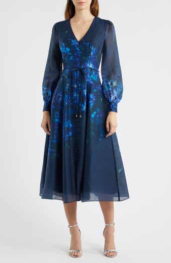 Ever New Kahlani Floral Print Long Sleeve Midi Dress