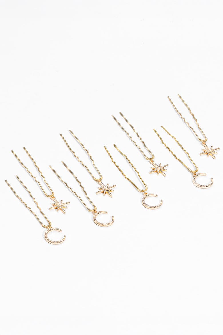 Celestia Golden Star & Moon Hair Pins - Set of 8, Alternate, color, Metallic Gold