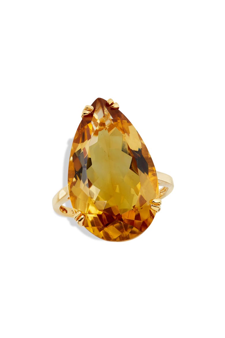Sterling Silver & Pear Citrine Ring, Main, color, YELLOW