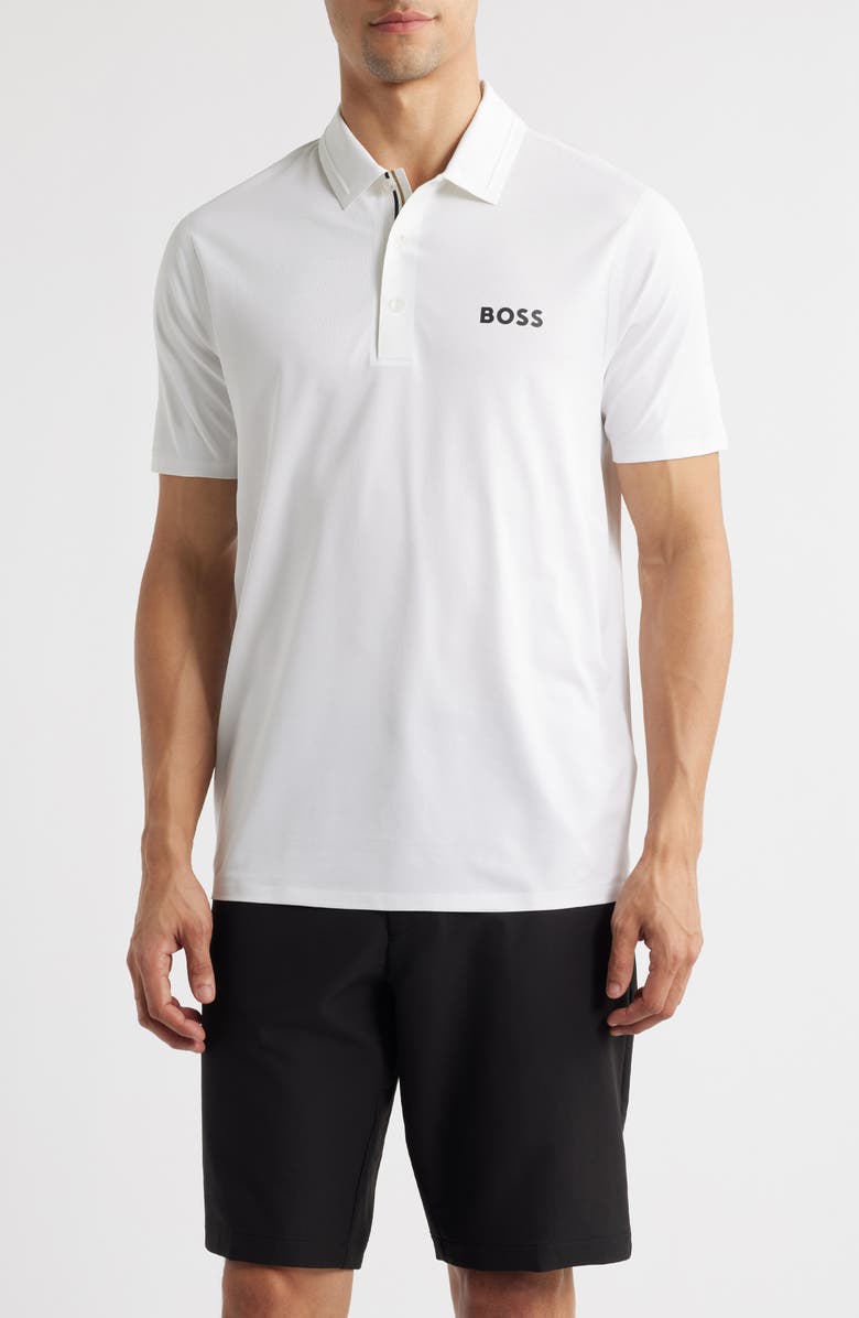 BOSS Patteo Slim Fit Active Polo, Main, color, White
