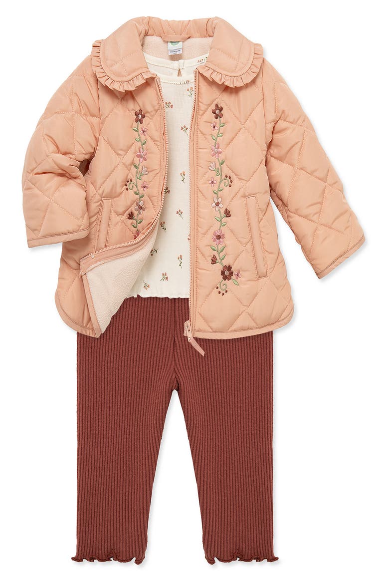 Kids' 3-Piece Quilted Jacket, Tee & Pants Set, Alternate, color, PINK