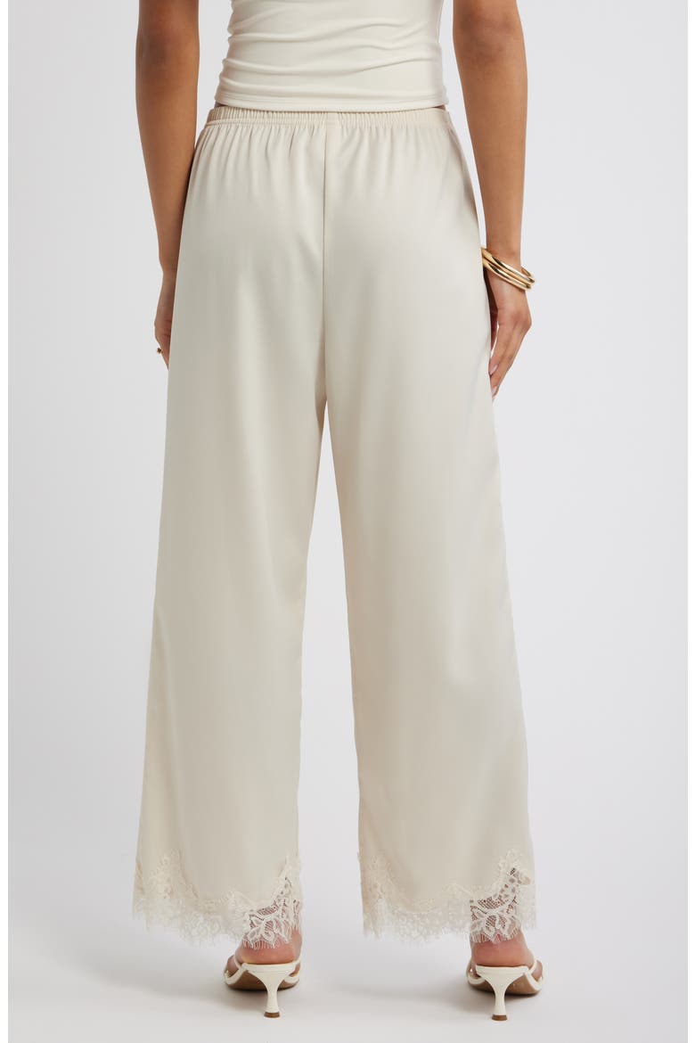 Lace Trim Satin Pants, Alternate, color, IVORY DOVE