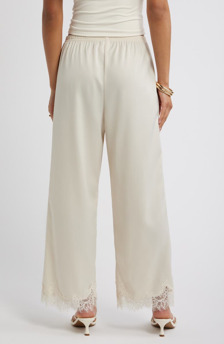 Open Edit Lace Trim Satin Pants, Alternate, color, Ivory Dove