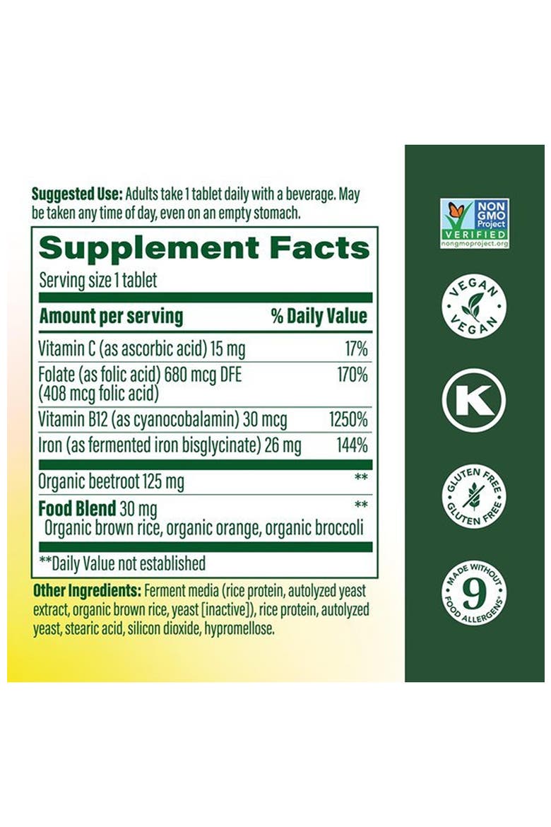 Blood Builder Iron Supplement for Women & Men with B12, Folic Acid & Vitamin C, Vegan, 30 Tablets, Alternate, color, None