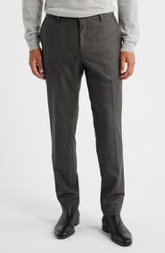BOSS Genius Slim Fit Flat Front Microcheck Brushed Wool Dress Pants