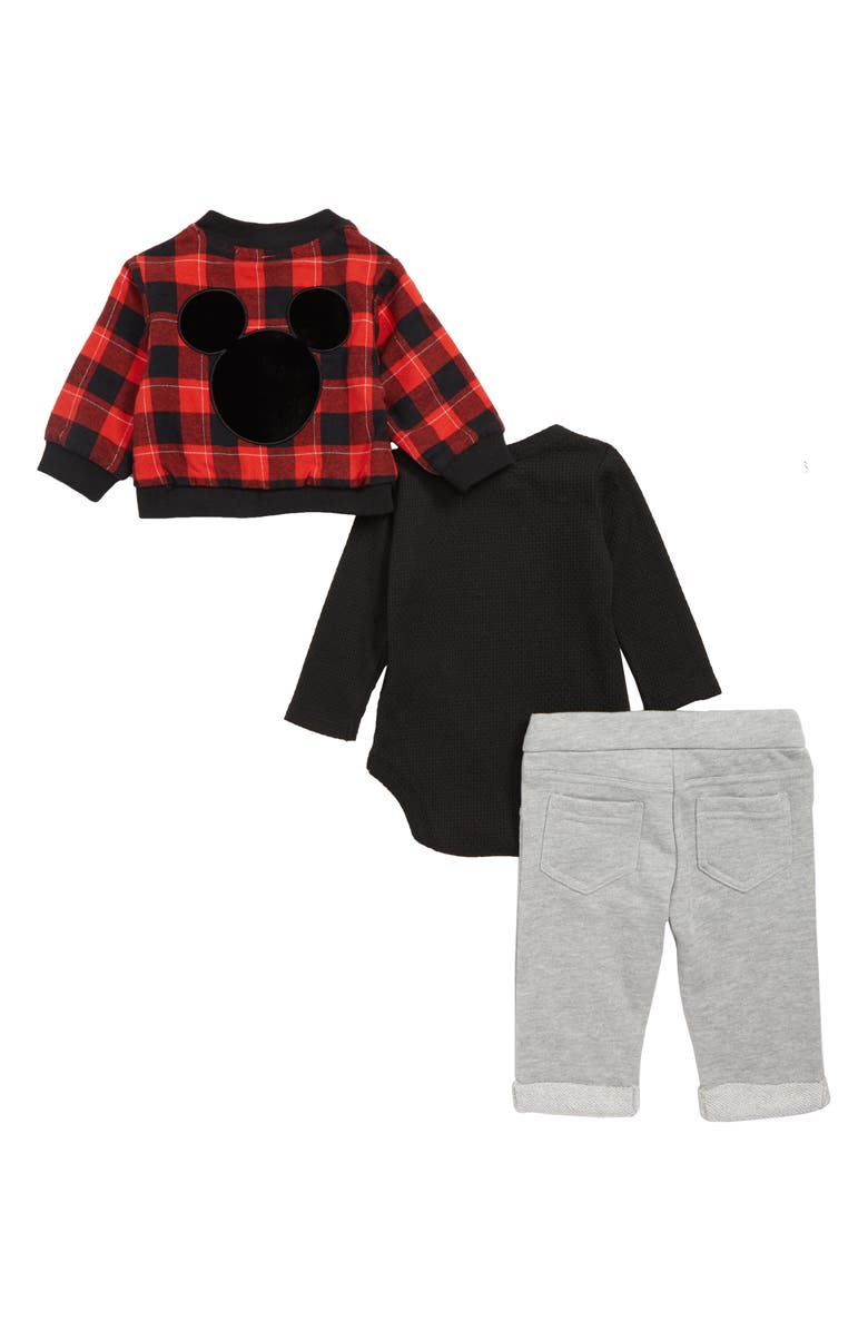 Little Brother by Pippa & Julie x Disney<sup>®</sup> Mickey Mouse<sup>®</sup> Reversible Bomber Jacket, Bodysuit & Pants Set, Alternate, color, 