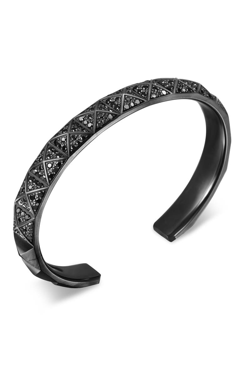Men's Pyramid Cuff Bracelet in Black Titanium with Black Diamonds, 9.3mm, Alternate, color, BLACK TITANIUM