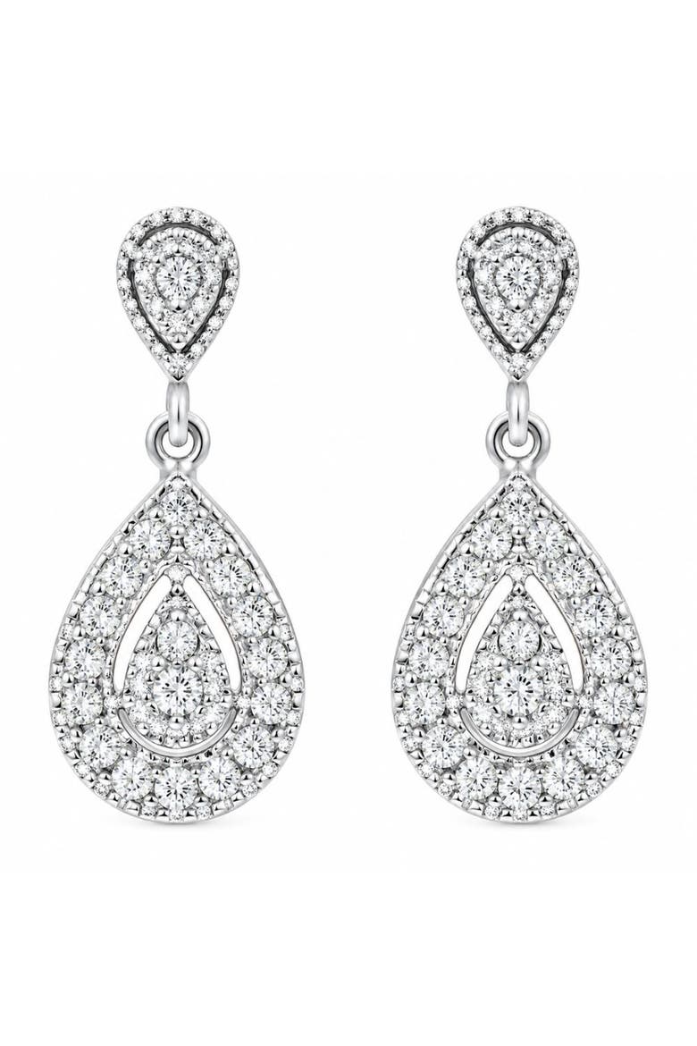 1/2ct Diamond Pear Shape Dangle Earrings 5/8" Tall Screw Back, Main, color, White Silver
