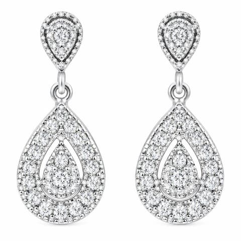1/2Ct Diamond Pear Shape Dangle Earrings 5/8" Tall Screw Back