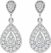 Bliss Diamond 1/2Ct Diamond Pear Shape Dangle Earrings 5/8" Tall Screw Back