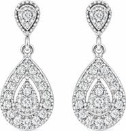 Bliss Diamond 1/2Ct Diamond Pear Shape Dangle Earrings 5/8" Tall Screw Back
