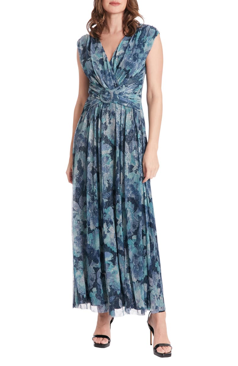 Maggy London Metallic Floral Maxi Dress, Main, color, 