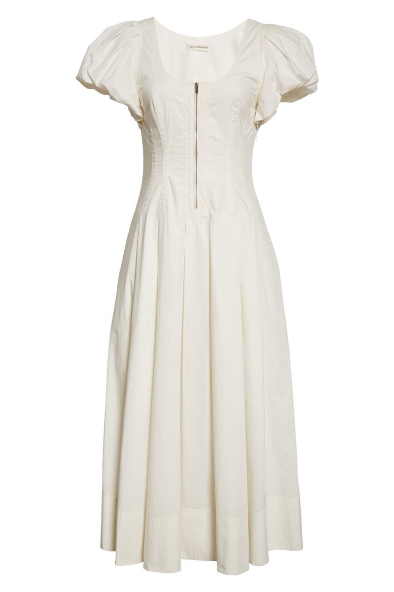 Malie Puff Sleeve Cotton Midi Dress, Alternate, color, BONE